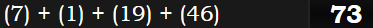 (7) + (1) + (19) + (46) = 73