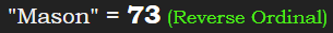 "Mason" = 73 (Reverse Ordinal)