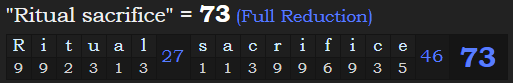 "Ritual sacrifice" = 73 (Full Reduction)