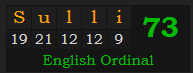 "Sulli" = 73 (English Ordinal)