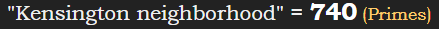 "Kensington neighborhood" = 740 (Primes)