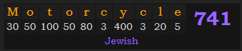 "Motorcycle" = 741 (Jewish)