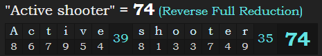 "Active shooter" = 74 (Reverse Full Reduction)
