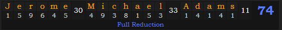 "Jerome Michael Adams" = 74 (Full Reduction)