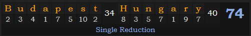 "Budapest, Hungary" = 74 (Single Reduction)