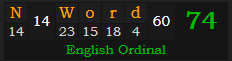 "N Word" = 74 (English Ordinal)