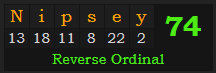 "Nipsey" = 74 (Reverse Ordinal)