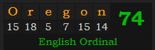 "Oregon" = 74 (English Ordinal)