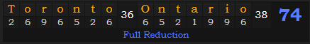 "Toronto, Ontario" = 74 (Full Reduction)