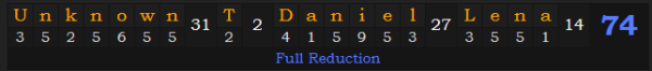 ""Unknown T" Daniel Lena" = 74 (Full Reduction)