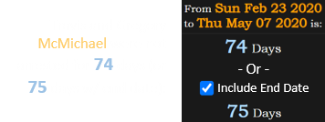 Travis and Gregory McMichael were not arrested for 74 days (or 75 days w/ end date):