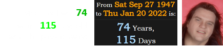 Meat Loaf was 74 years, 115 days old when he passed away: