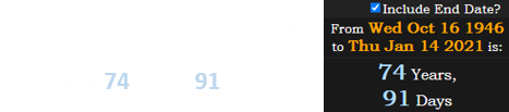 On the date of these news stories, Suzanne Somers was a span of 74 years, 91 days old: