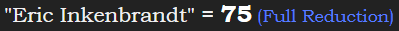"Eric Inkenbrandt" = 75 (Full Reduction)