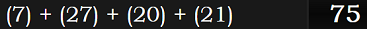 (7) + (27) + (20) + (21) = 75