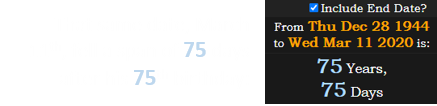 That same date, March 11th, fell a span of 75 days after his 75th birthday: