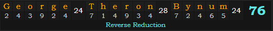 "George Theron Bynum" = 76 (Reverse Reduction)