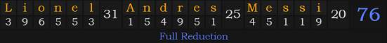 "Lionel Andres Messi" = 76 (Full Reduction)