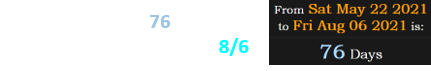 The episode began 76 days before he died on August 6th, or 8/6: