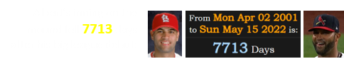 Albert’s inning on the mound fell 7713 days after his big league debut: