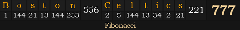 "Boston Celtics" = 777 (Fibonacci)