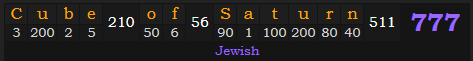 "Cube of Saturn" = 777 (Jewish)