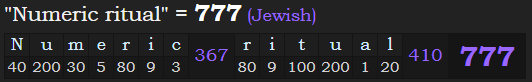 "Numeric ritual" = 777 (Jewish)