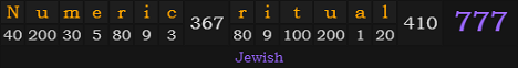 "Numeric ritual" = 777 (Jewish)