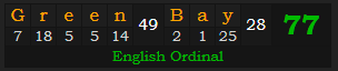 "Green Bay" = 77 (English Ordinal)