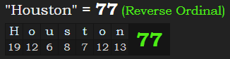 "Houston" = 77 (Reverse Ordinal)