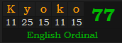 "Kyoko" = 77 (English Ordinal)