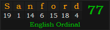 "Sanford" = 77 (English Ordinal)