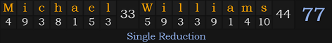 "Michael Williams" = 77 (Single Reduction)