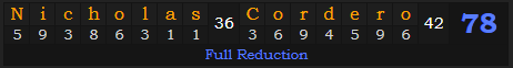 "Nicholas Cordero" = 78 (Full Reduction) N i c h o l a s 36 C o r d e 