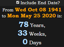78 Years, 33 Weeks, 0 Days