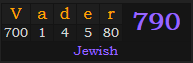 "Vader" = 790 (Jewish)