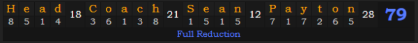 "Head Coach Sean Payton" = 79 (Full Reduction)