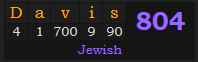 "Davis" = 804 (Jewish)