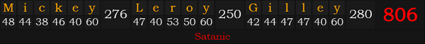 "Mickey Leroy Gilley" = 806 (Satanic)