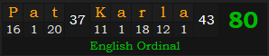 "Pat & Karla" = 80 (English Ordinal)