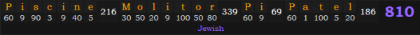 "Piscine Molitor "Pi" Patel" = 810 (Jewish)