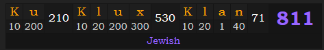 "Ku Klux Klan" = 811 (Jewish)