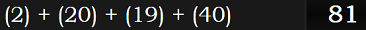 (2) + (20) + (19) + (40) = 81