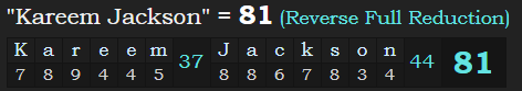 "Kareem Jackson" = 81 (Reverse Full Reduction)