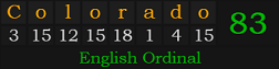 "Colorado" = 83 (English Ordinal)