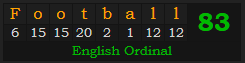 "Football" = 83 (English Ordinal)