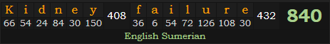 "Kidney failure" = 840 (English Sumerian)
