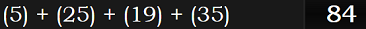 (5) + (25) + (19) + (35) = 84