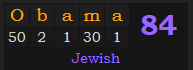 "Obama" = 84 (Jewish)