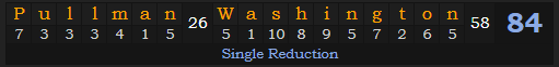 "Pullman, Washington" = 84 (Single Reduction)